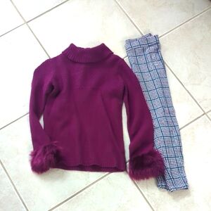 Janie and Jack girls size 7 Chic Purple burgundy Sweater with Plaid Pants
